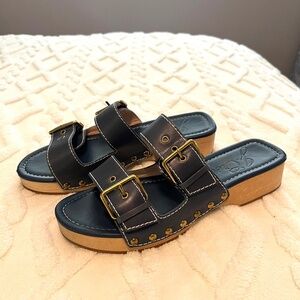 J. Crew Navy Leather Double Buckle Sandal size 8, 8.5